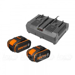 Комплект WA3611 20V: 2 аккумулятора 4Ач и двойное зарядное устройство 2А для аккумуляторной техники Worx в Новосибирске
